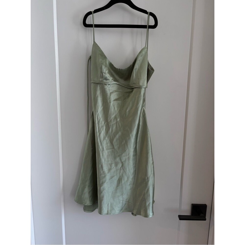 Princess Polly Jemma Mini Dress Sage Green Cowl Spaghetti Strap Satin Size 4